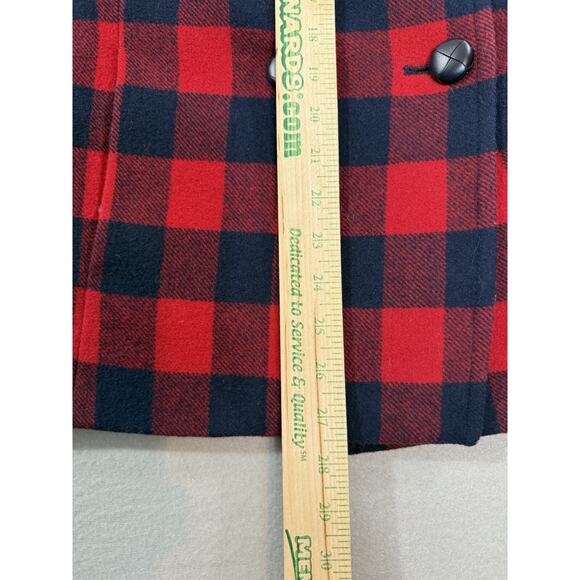 Talbots Womens Pea Coat Red Buffalo Plaid Lined Wool Jacket Sz L 14 Petite Navy - Picture 10 of 16